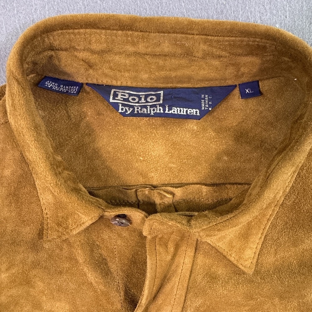 Polo Ralph Lauren Brown Suede Leather Button-Up Shirt XL EXCELLENT - Picture 4 of 8